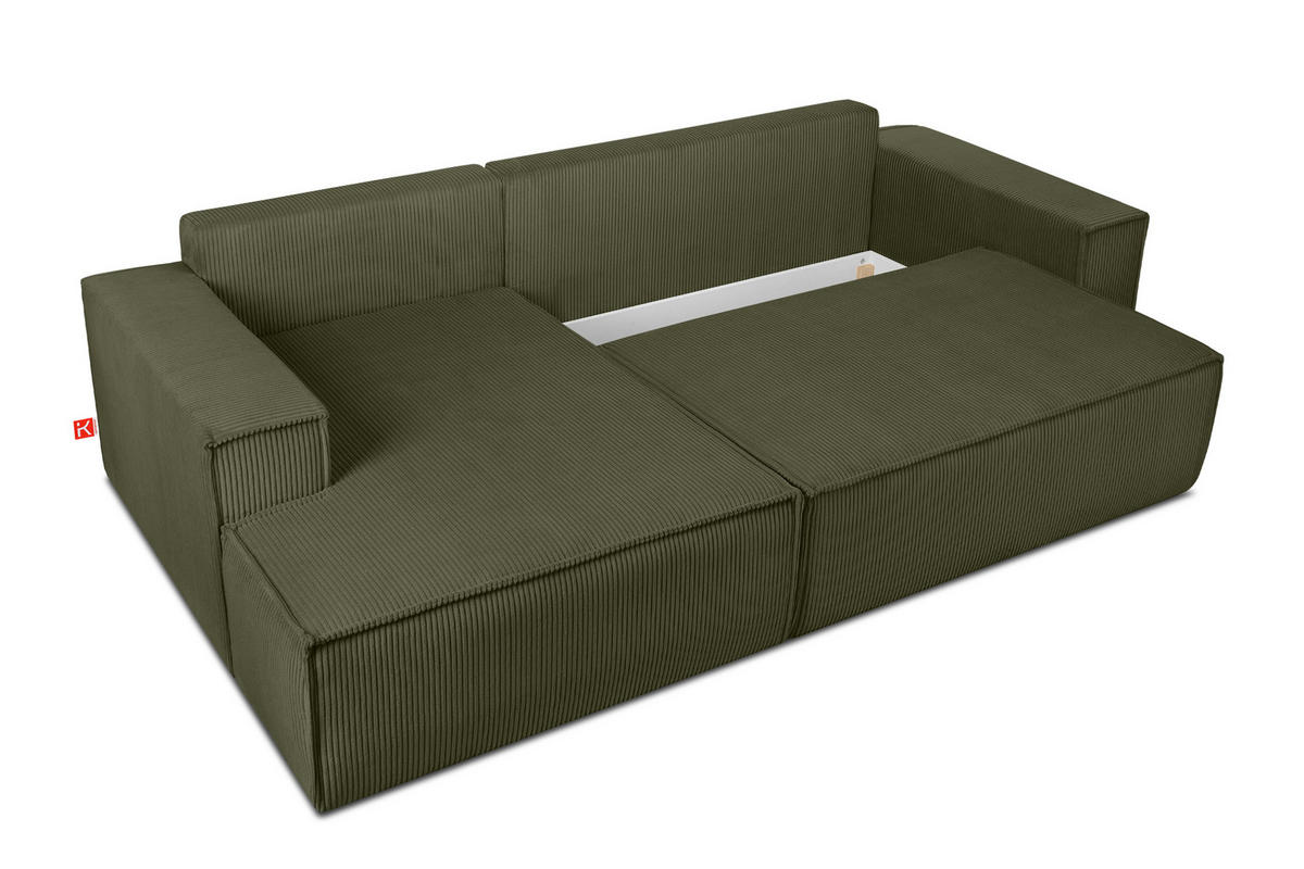 ECKSCHLAFSOFA-LINKS NAPI in Pet Friendly Cord-Stoff, oliv - Schwarz/Olivgrün, Textil (262/148cm) - KONSIMO®