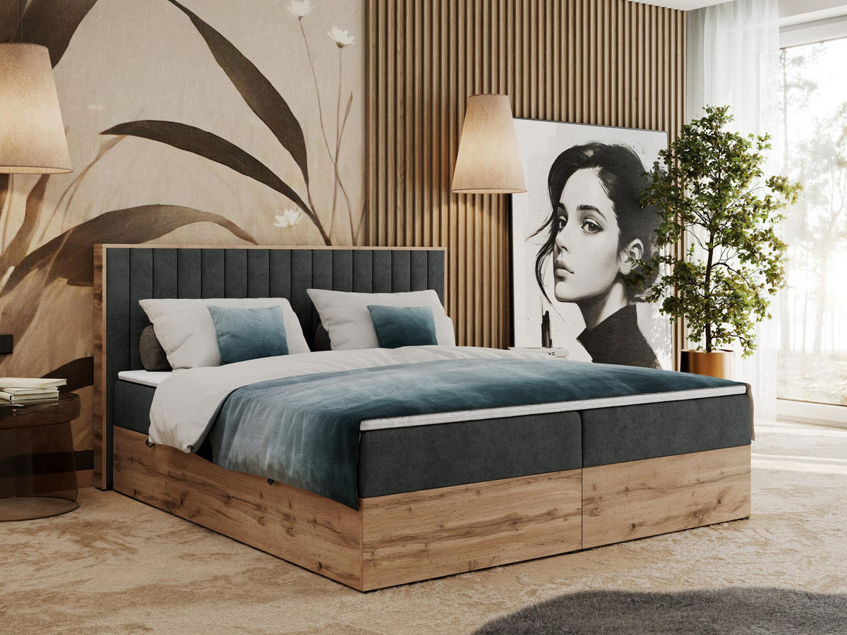 BOXBETT ALBERO 4 - 160/200 Dunkelgrau Struktur - H3 - Dunkelgrau, Holz/Textil (160/200cm) - MKS