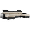 WOHNLANDSCHAFT FOX U Beige/Schwarz - Velvet/Kunstleder - Beige/Silberfarben, Kunststoff/Textil (306/98/168cm) - MKS