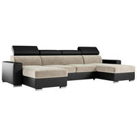 WOHNLANDSCHAFT FOX U Beige/Schwarz - Velvet/Kunstleder - Beige/Silberfarben, Kunststoff/Textil (306/98/168cm) - MKS