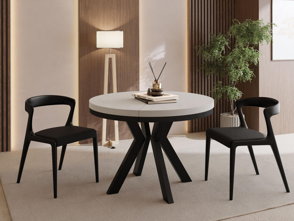 ESSTISCH Savio Neo rund ausziehbar verlängerbar XXL, Kaschmir 100-300/100/77 cm - Kaschmir/Schwarz, Holz/Holzwerkstoff (100/100/77cm) - WFL GROUP