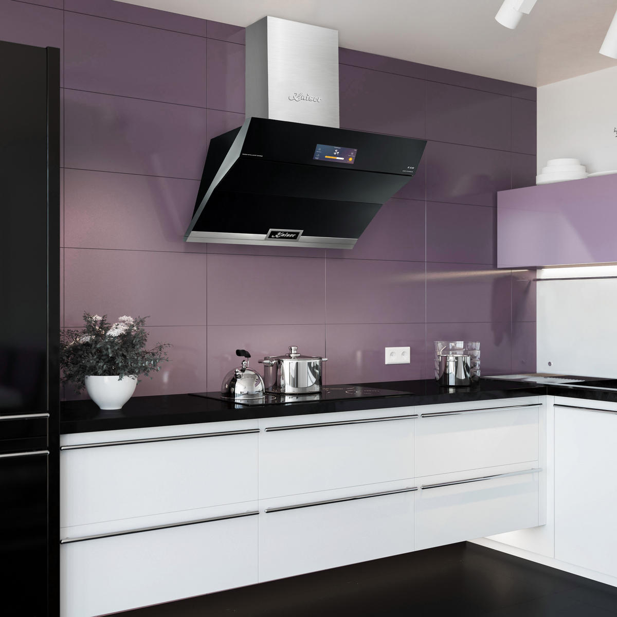 DUNSTABZUGSHAUBE AT 9343 90 cm Schwarz - Schwarz, Glas/Metall (90/89/40.8cm) - Kaiser Küchengeräte