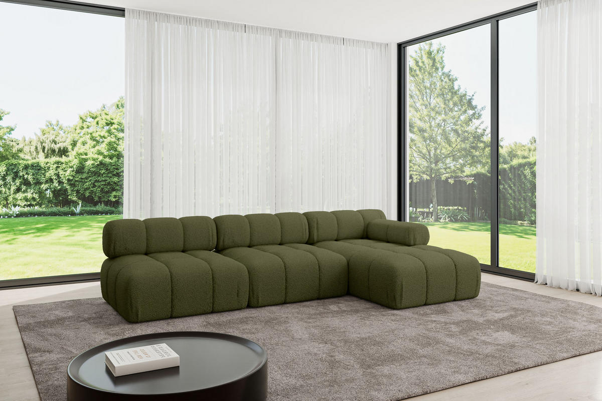 ECKSOFA modulares Sofa Razon-L2 - 285x160x70 cm Grün Bouclé - Grün, Holzwerkstoff/Textil (285/160cm) - ALTDECOR