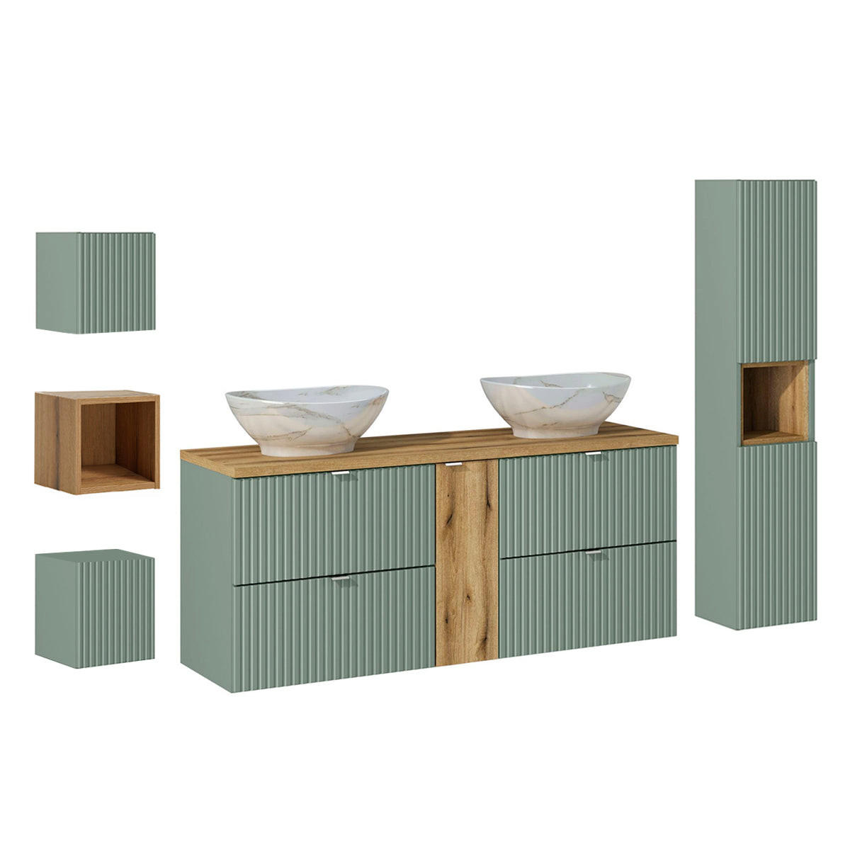 KUPAONSKI NAMJEŠTAJ 140.4cm Jade 2er-Set Zeleno i drvo - zelena, drvni materijal (140.4/59/40cm) - Petits-meubles