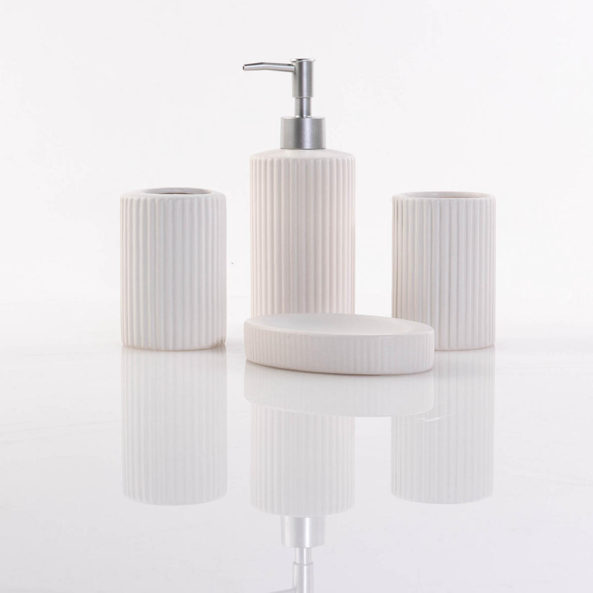 BADEZIMMERSET Keramik 4er-Set - Weiß, Keramik (21.5/8/24cm)