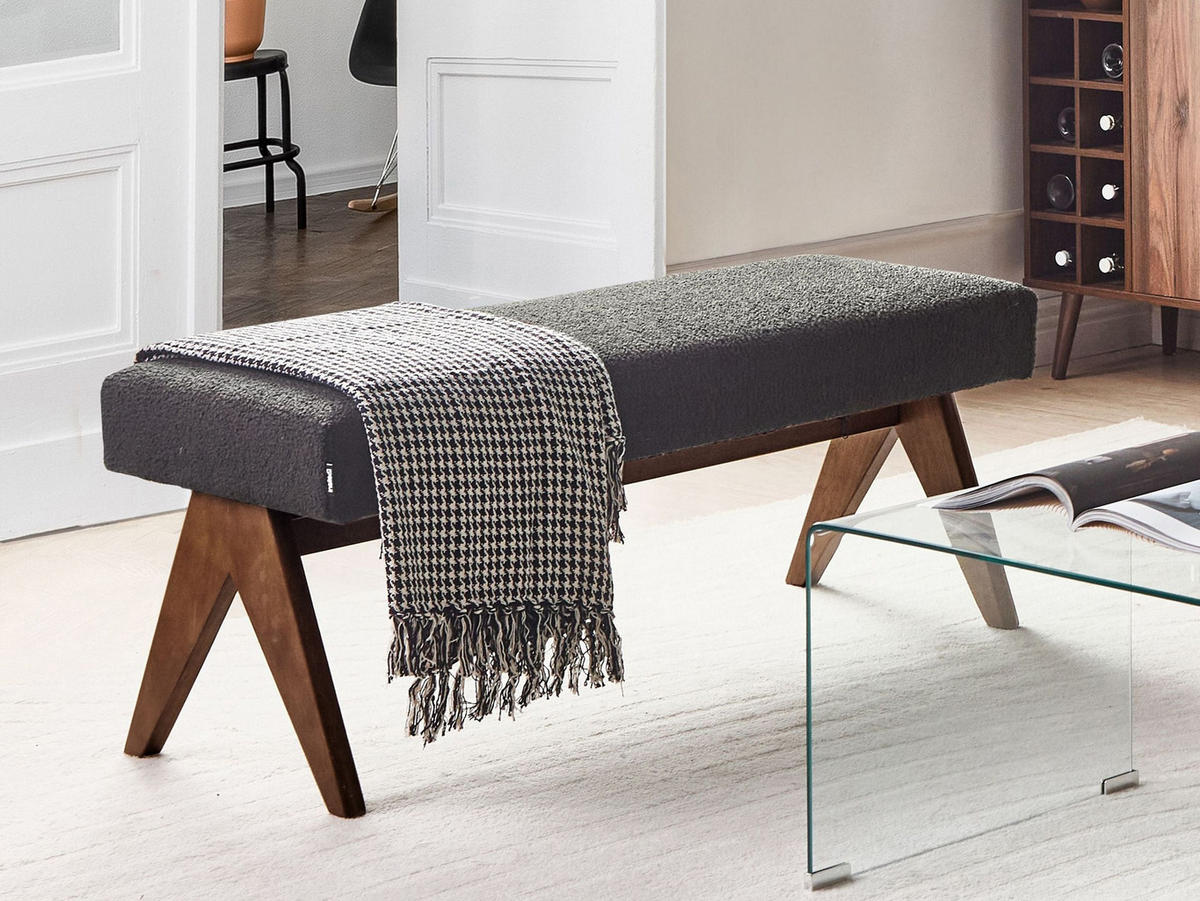 POLSTERBANK Bouclé Schwarz/Dunkelbraun Tamre - Schwarz, Textil (118/48/46cm) - Beliani