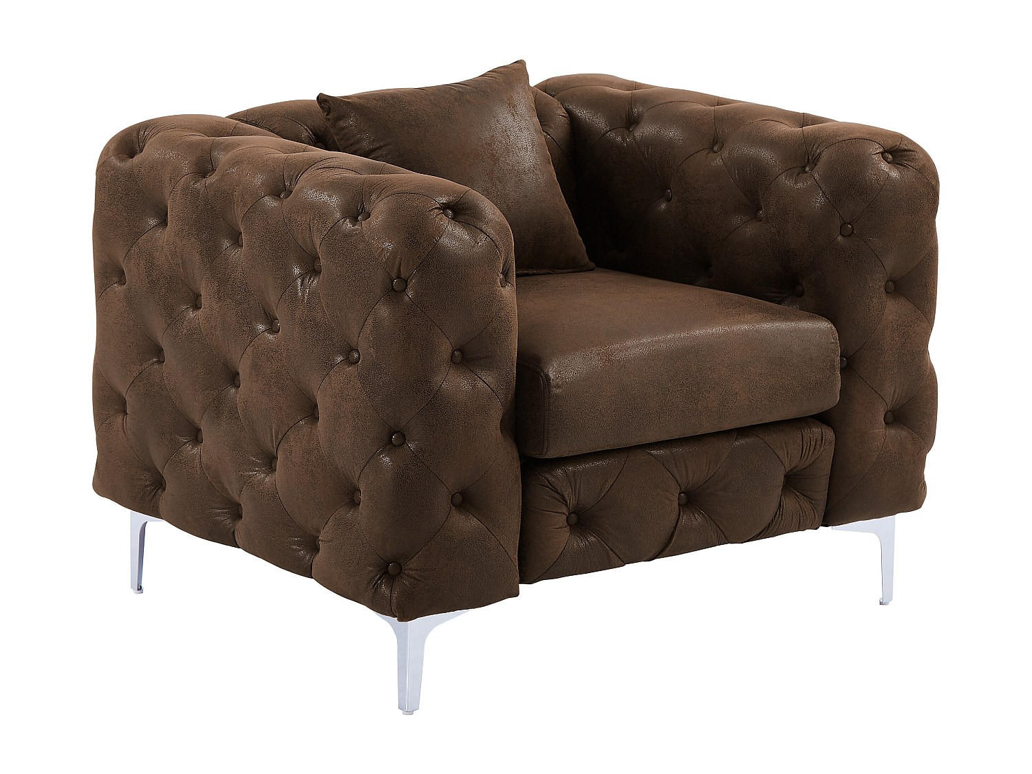 CHESTERFIELD-SESSEL - Mikrofaser - Vintage-Leder-Optik - EDWINA - Braun, Textil (91/76/106cm) - Vente-Unique