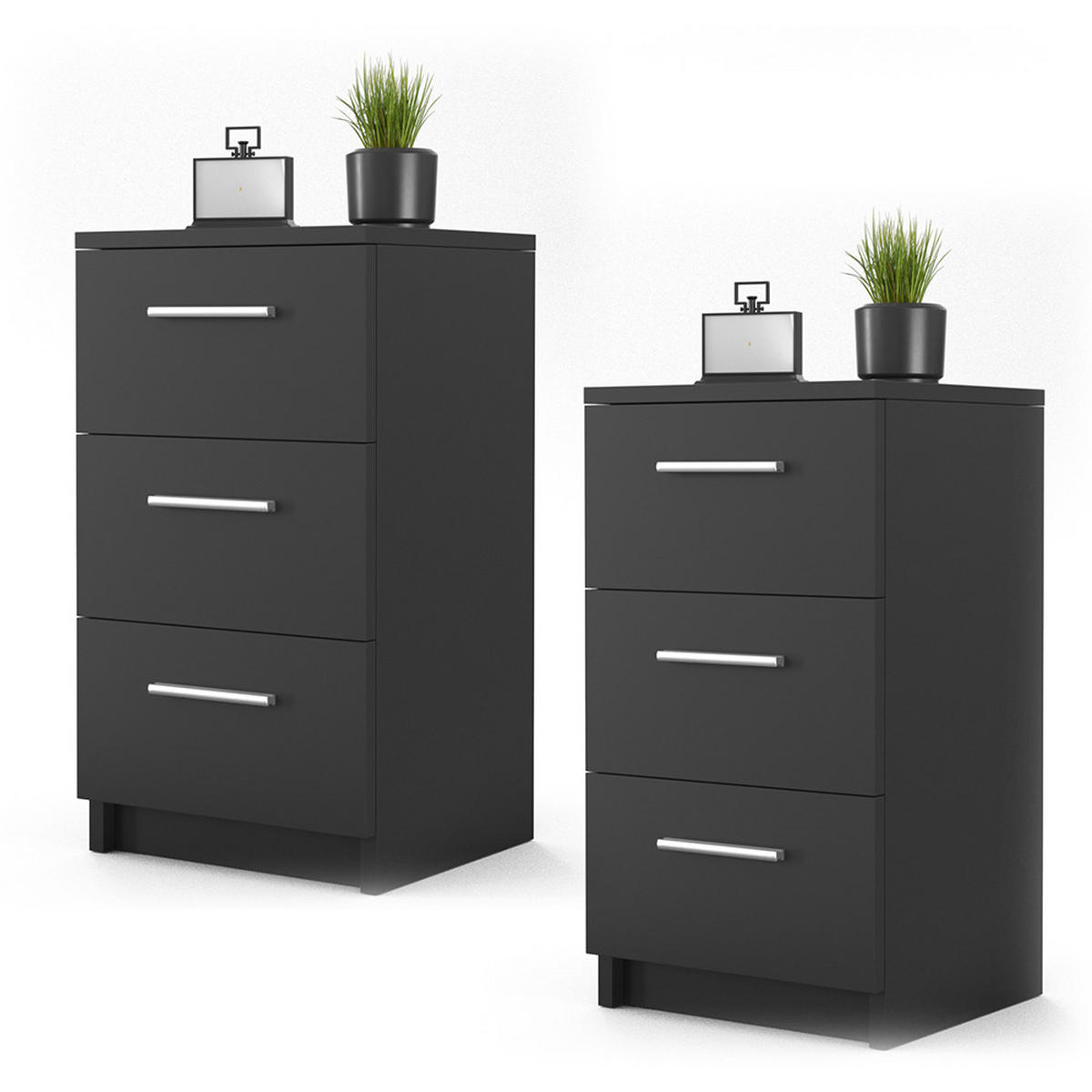 NACHTTISCH Schwarz 38 x 66 cm 2er Set - Schwarz, Holzwerkstoff (38/66/35cm) - Vicco