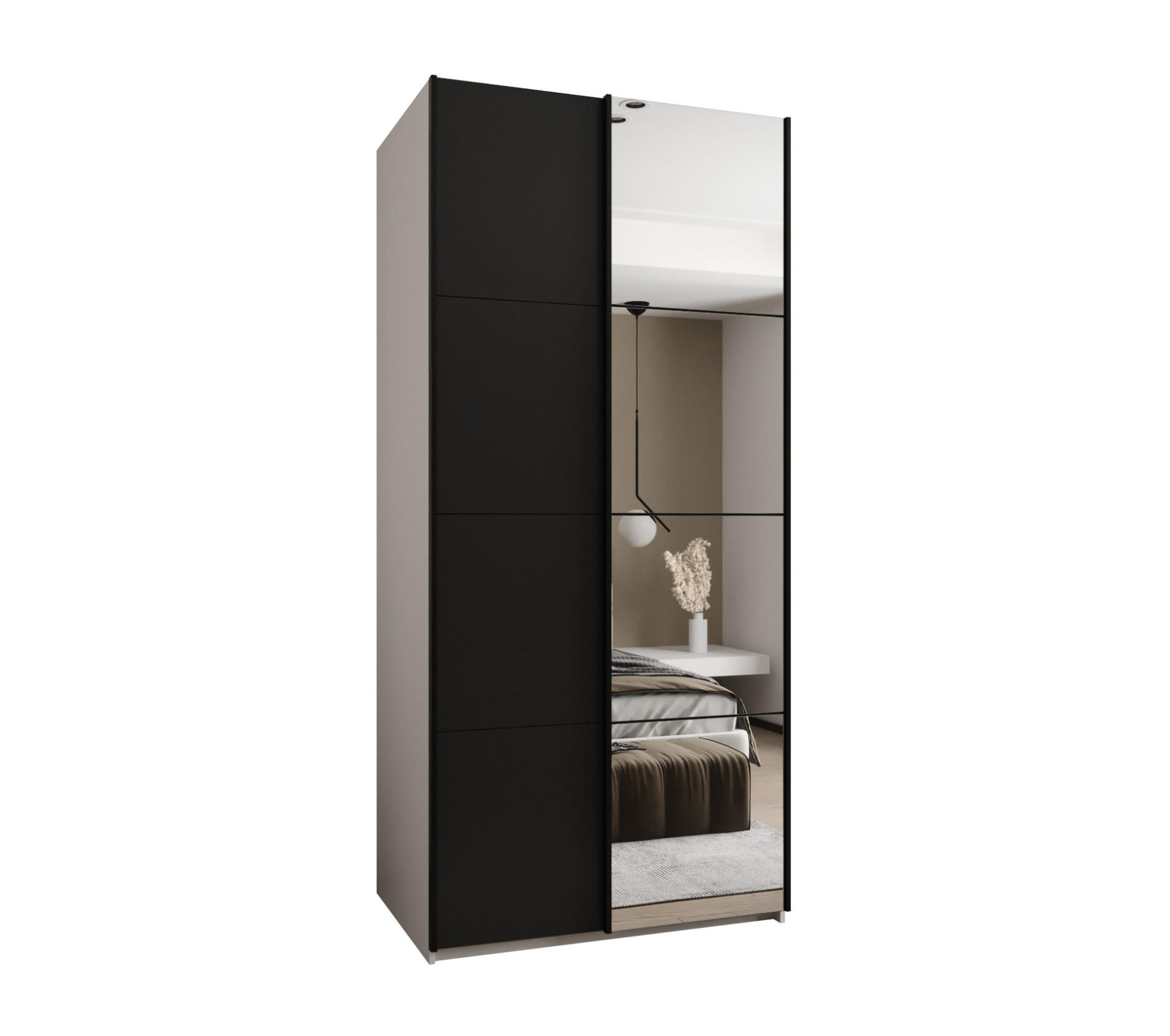 SCHWEBETÜRENSCHRANK 245,5/110/64 2-türig - Schwarz/Weiß, Holz/Metall (110/245/64cm) - Abiks Möbel