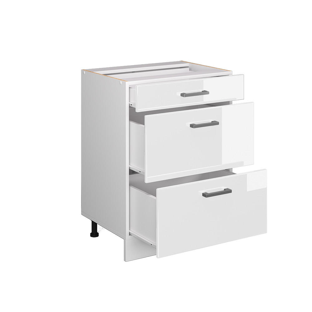KÜCHENUNTERSCHRANK R-Line Weiß Hochglanz 60 cm mit Schubladen, ohne AP - Weiß Hochglanz/Weiß, Holzwerkstoff (60/81.6/46cm) - Vicco