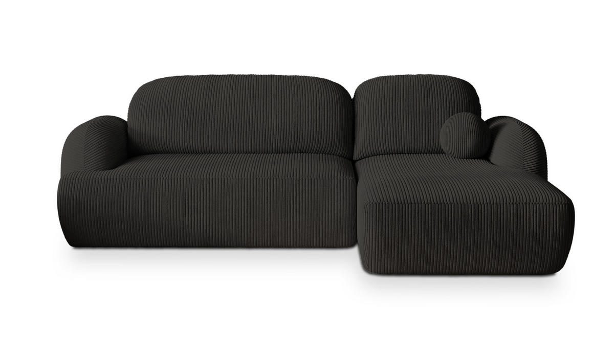 ECKSOFA MODENZA P R-S Schwarz Kordstoff mit Schlaffunktion - Schwarz, Holz (266/148cm) - MASSENO