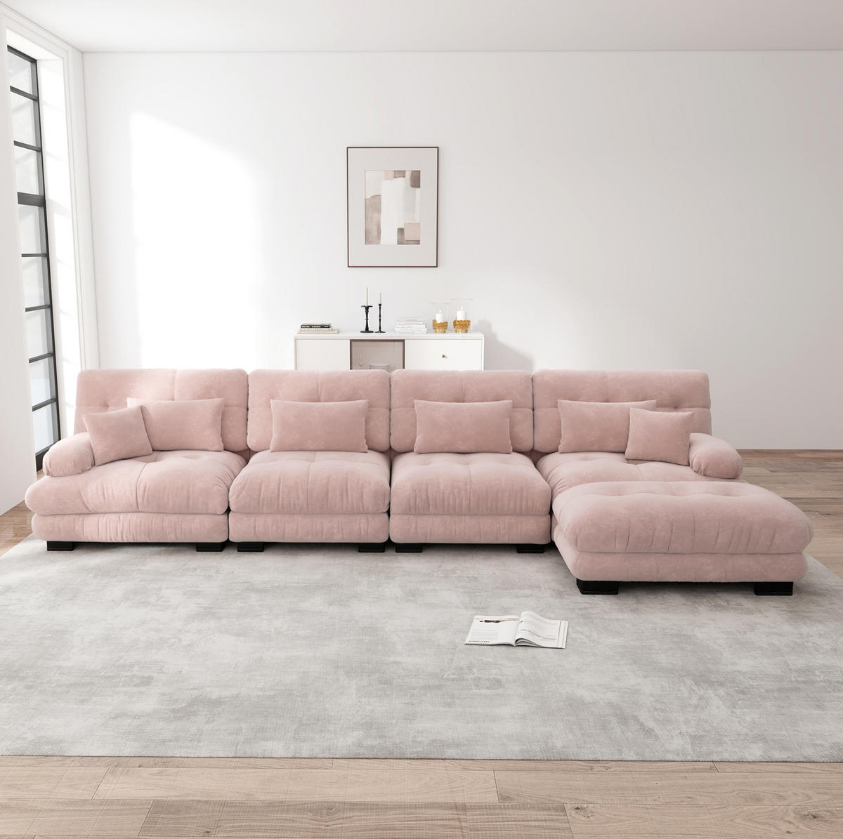ECKSOFA 406/145/81 cm in Rosa aus Chenille mit Ottomanen - Pink, Textil (145/406cm) - Flora Grace