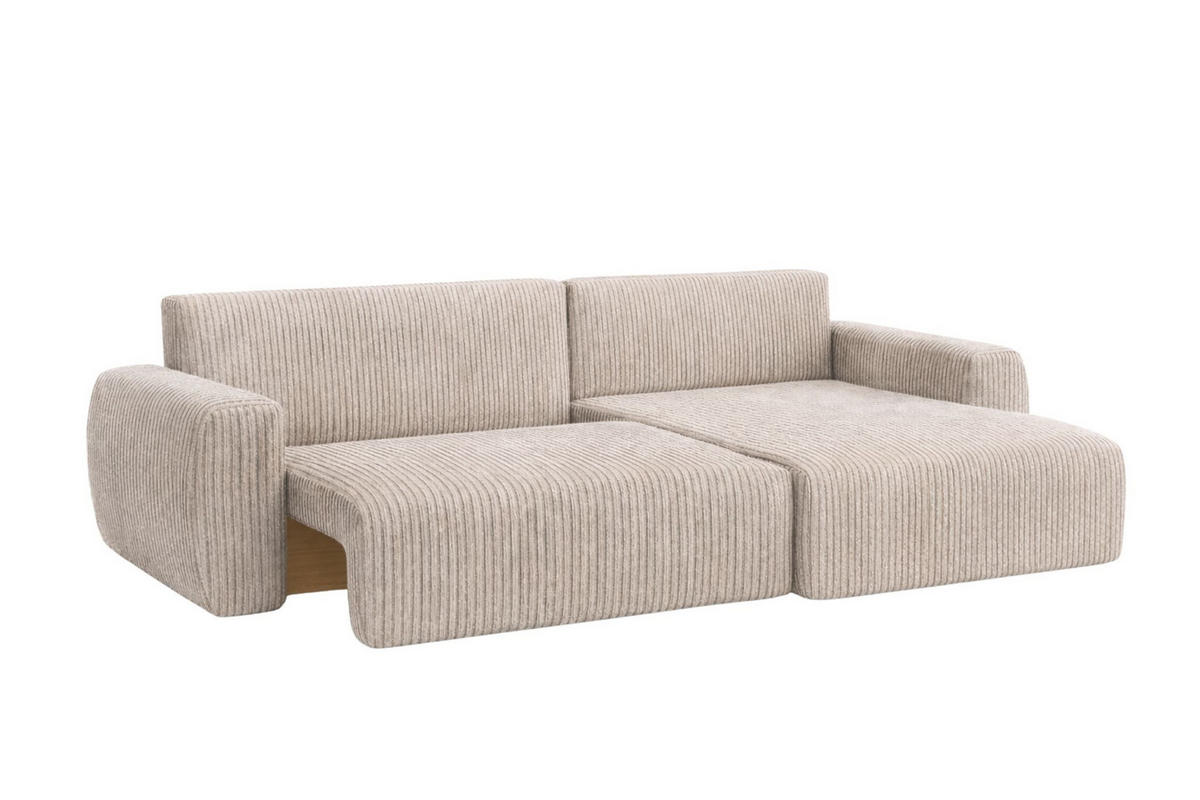 ECKSOFA Mit Schlaffunktion, Ariel XL, Cordstoff, Stoff Poso, Dunkelbeige, Rechts - Beige, Holz (280/142cm) - Kaiser Möbel