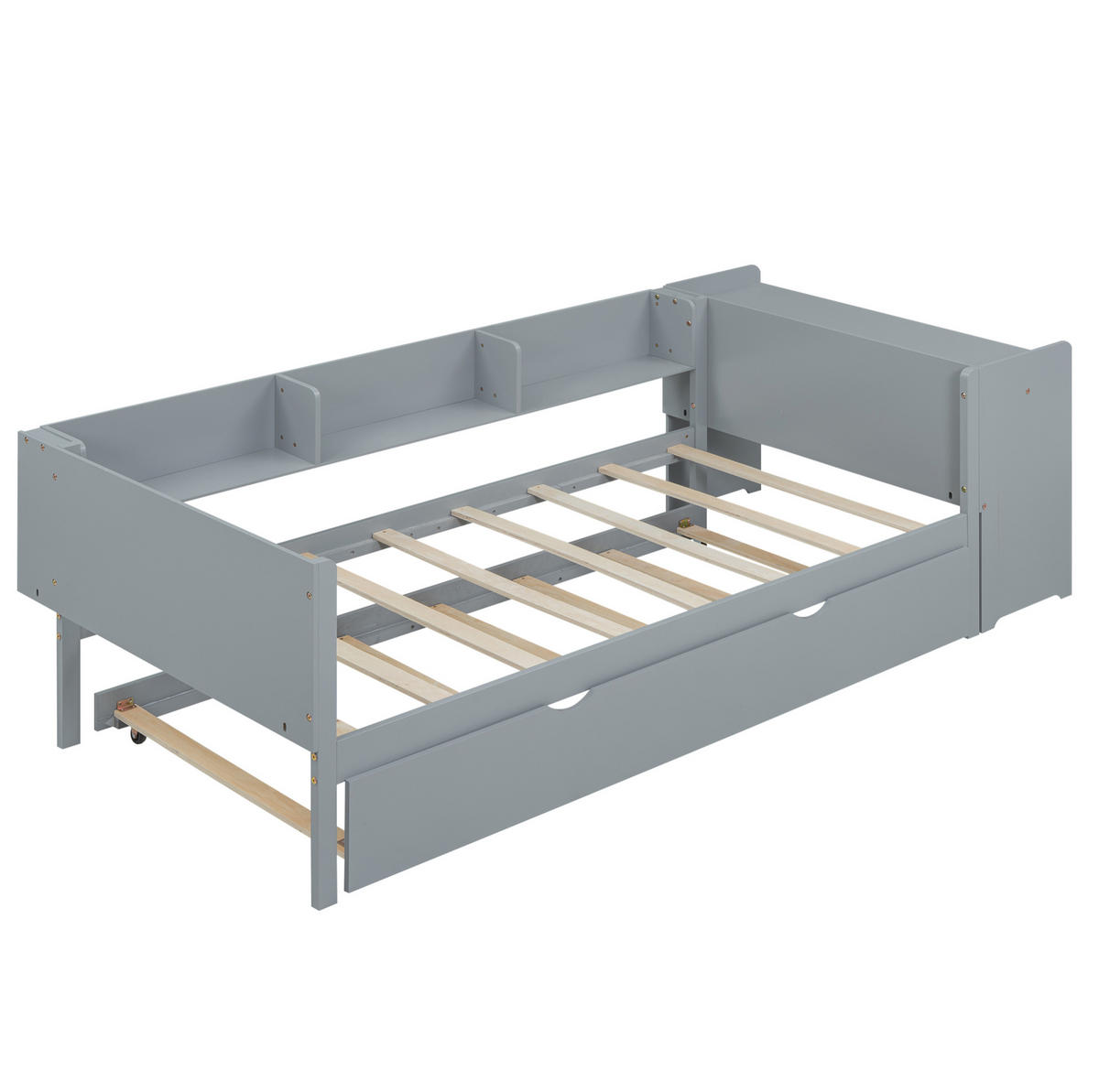 KINDERBETT 90/200 cm mit Ausziehbett, Schreibtisch und 3 Regalfächern - Grau, Holz (90/200cm) - BEAOK