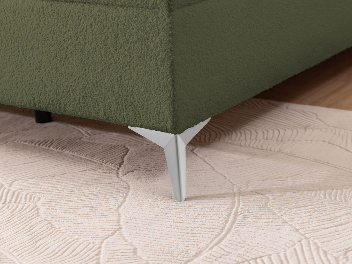 BOXBETT Sonna 180/200 cm Grün Bouclé-Stoff mit abgerundetem Kopfteil und mit silbernen Metallfüßen - Silberfarben/Grün, Holz/Textil (180/200cm) - S-Style Möbel