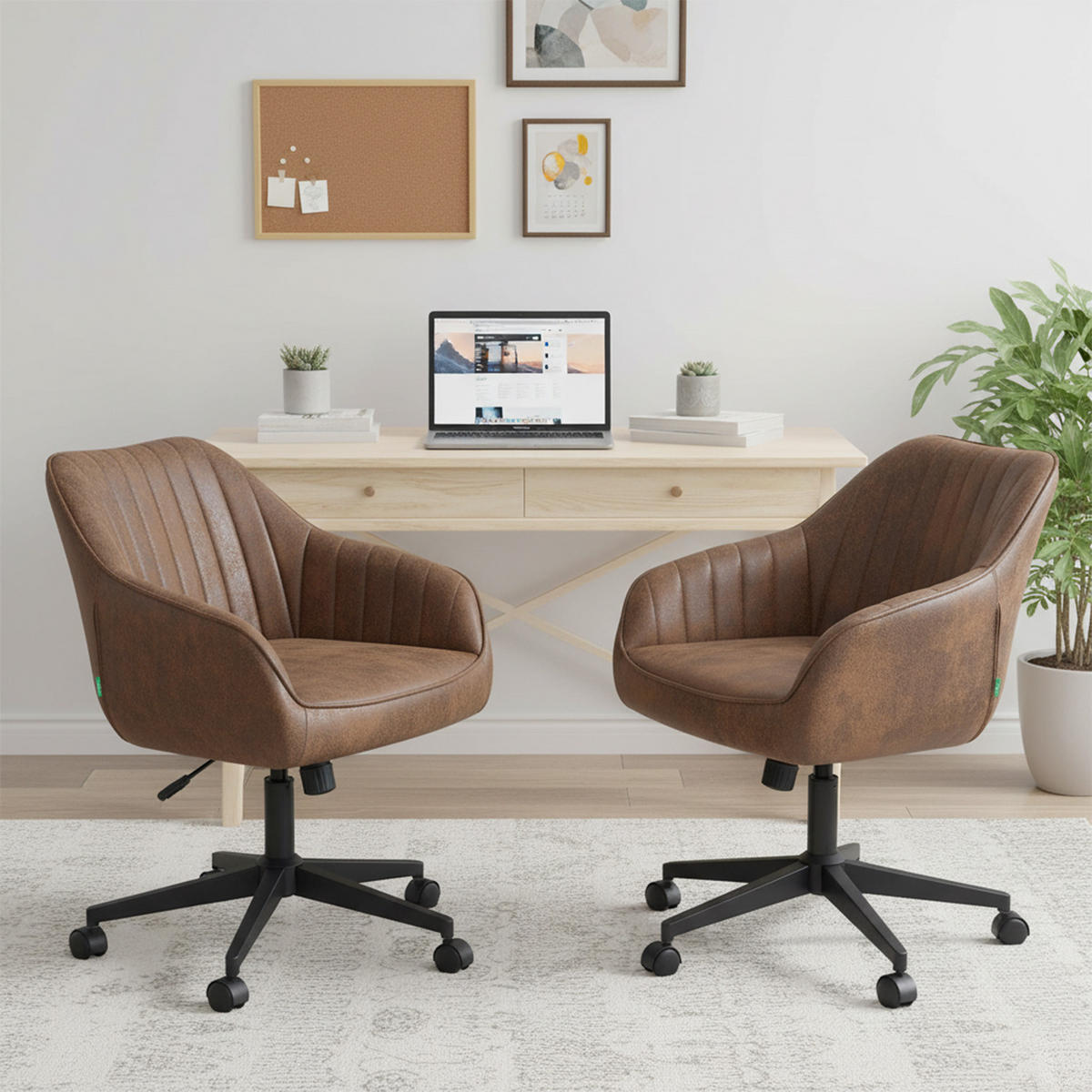 BÜROSTUHL Mika-Elio 2er-Set - Schwarz/Braun, Textil/Metall (60/79/61cm) - DUBI Möbel