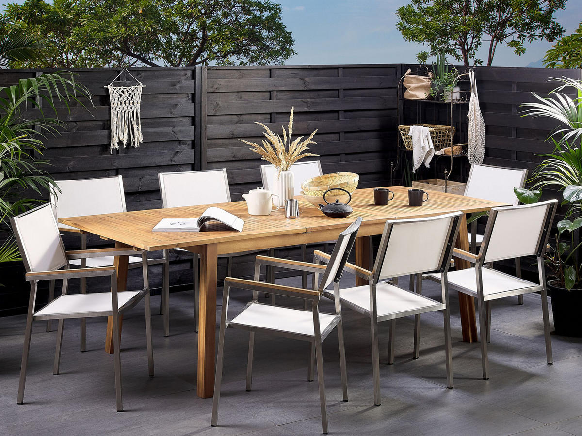 GARTENTISCH Akazienholz hellbraun 180-240/100 cm ausziehbar Cesana - Hellbraun, Holz (100/75/180cm) - Beliani