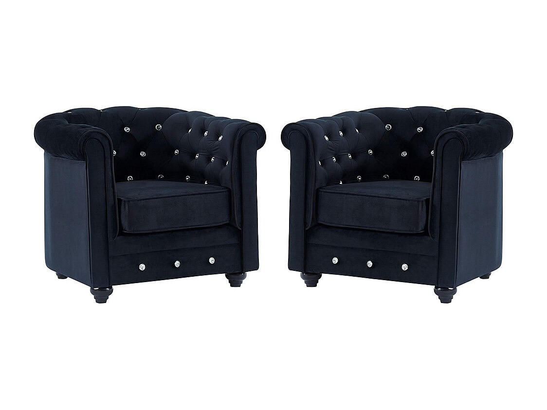 SESSEL 2er-Set - Samt - Schwarz mit Knöpfen in Kristalloptik - CHESTERFIELD - Schwarz, Textil (78/72/85cm) - Vente-Unique