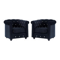 SESSEL 2er-Set - Samt - Schwarz mit Knöpfen in Kristalloptik - CHESTERFIELD - Schwarz, Textil (85/72/78cm) - Vente-Unique