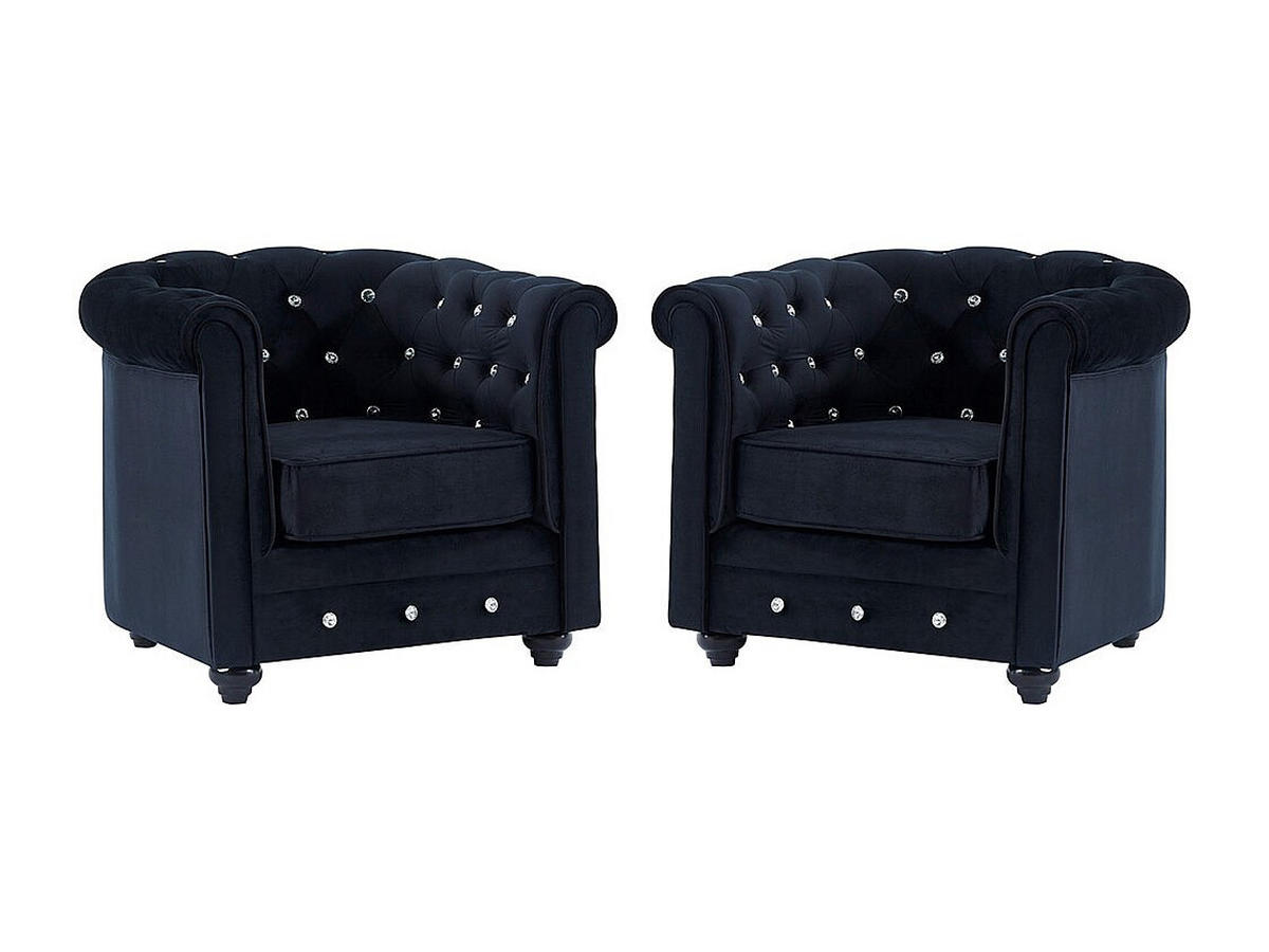 SESSEL 2er-Set - Samt - Schwarz mit Knöpfen in Kristalloptik - CHESTERFIELD - Schwarz, Textil (85/72/78cm) - Vente-Unique