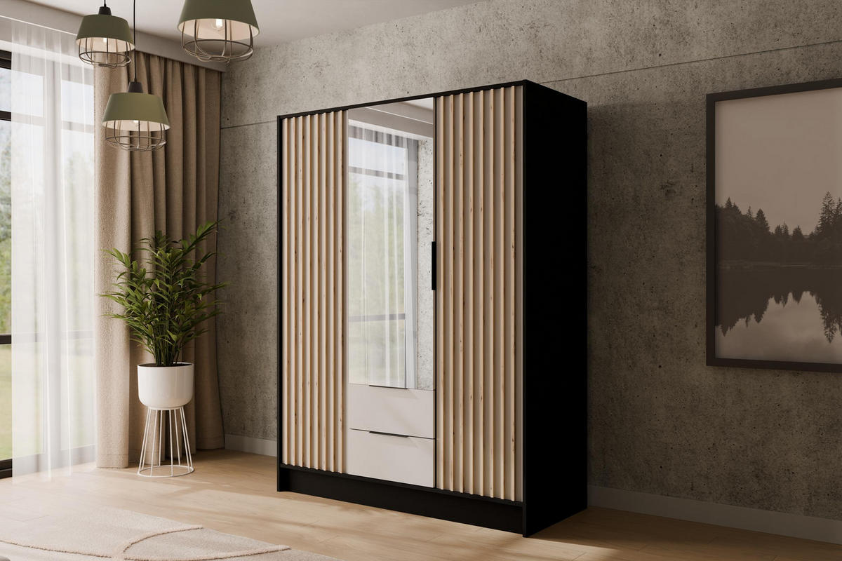 KLEIDERSCHRANK NELIA - 150 cm - Schwarz/Weiß, Holzwerkstoff (150/200/51cm) - ALTDECOR