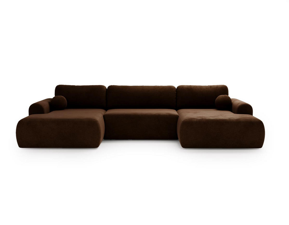 WOHNLANDSCHAFT Aurora Braun, mit Schlaffunktion in Vena Stoff - Braun, Holzwerkstoff/Textil (344/92/177cm) - Bettso