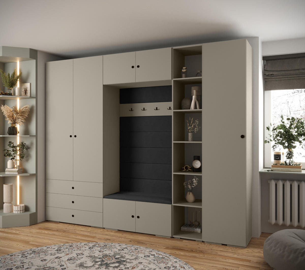 GARDEROBEN-SET 236,7/290/47 - Kaschmir/Schwarz, Holz/Kunststoff (290/236.7/47cm) - Abiks Möbel