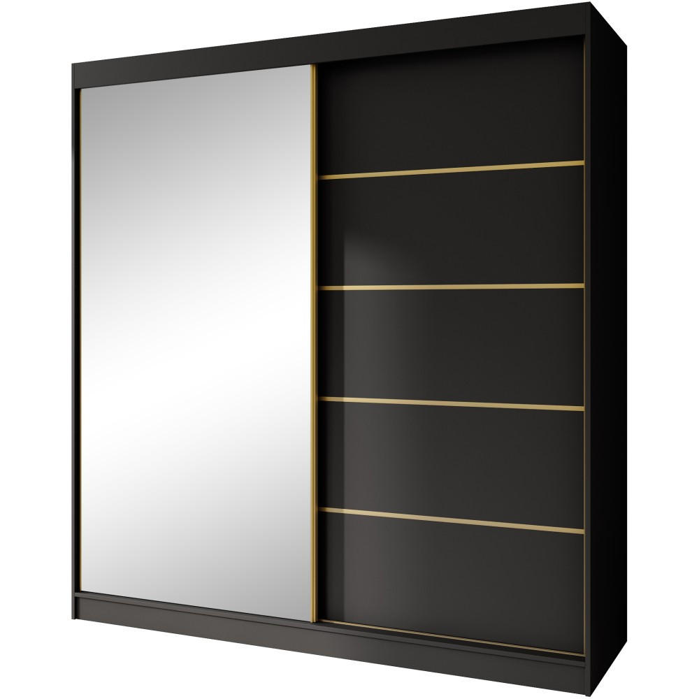 SCHWEBETÜRENSCHRANK Marika Lux, 2-Türig, mit Schubladen, Schwarz+Gold, 200 cm - Goldfarben/Schwarz, Holzwerkstoff (200/216/61cm) - Beautysofa