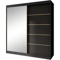 SCHWEBETÜRENSCHRANK Marika Lux, 2-Türig, mit Schubladen, Schwarz+Gold, 200 cm - Goldfarben/Schwarz, Holzwerkstoff (200/216/61cm) - Beautysofa