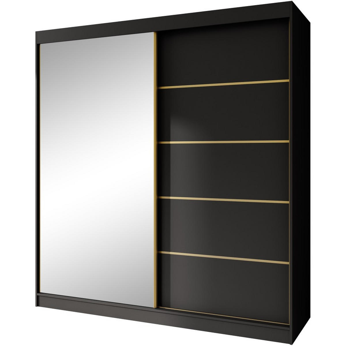 SCHWEBETÜRENSCHRANK Marika Lux, 2-Türig, mit Schubladen, Schwarz+Gold, 200 cm - Goldfarben/Schwarz, Holzwerkstoff (200/216/61cm) - Beautysofa