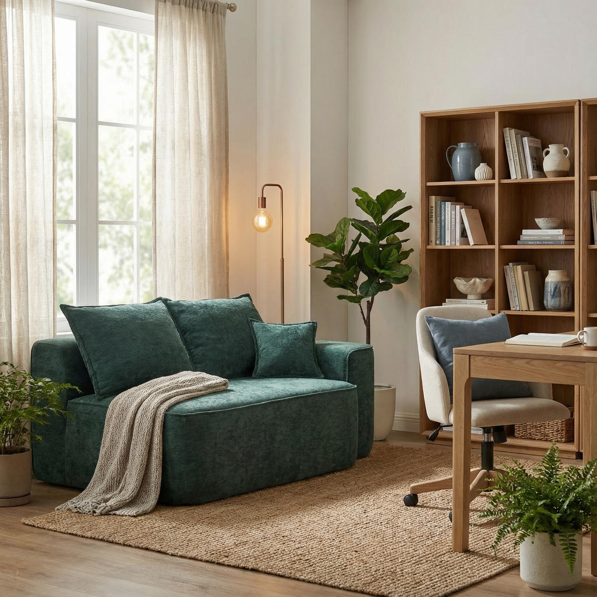 2MÍSTNÁ POHOVKA z žinylky, bez nutnosti montáže - zelená barva, textil (150/65/95cm) - Urban Meuble