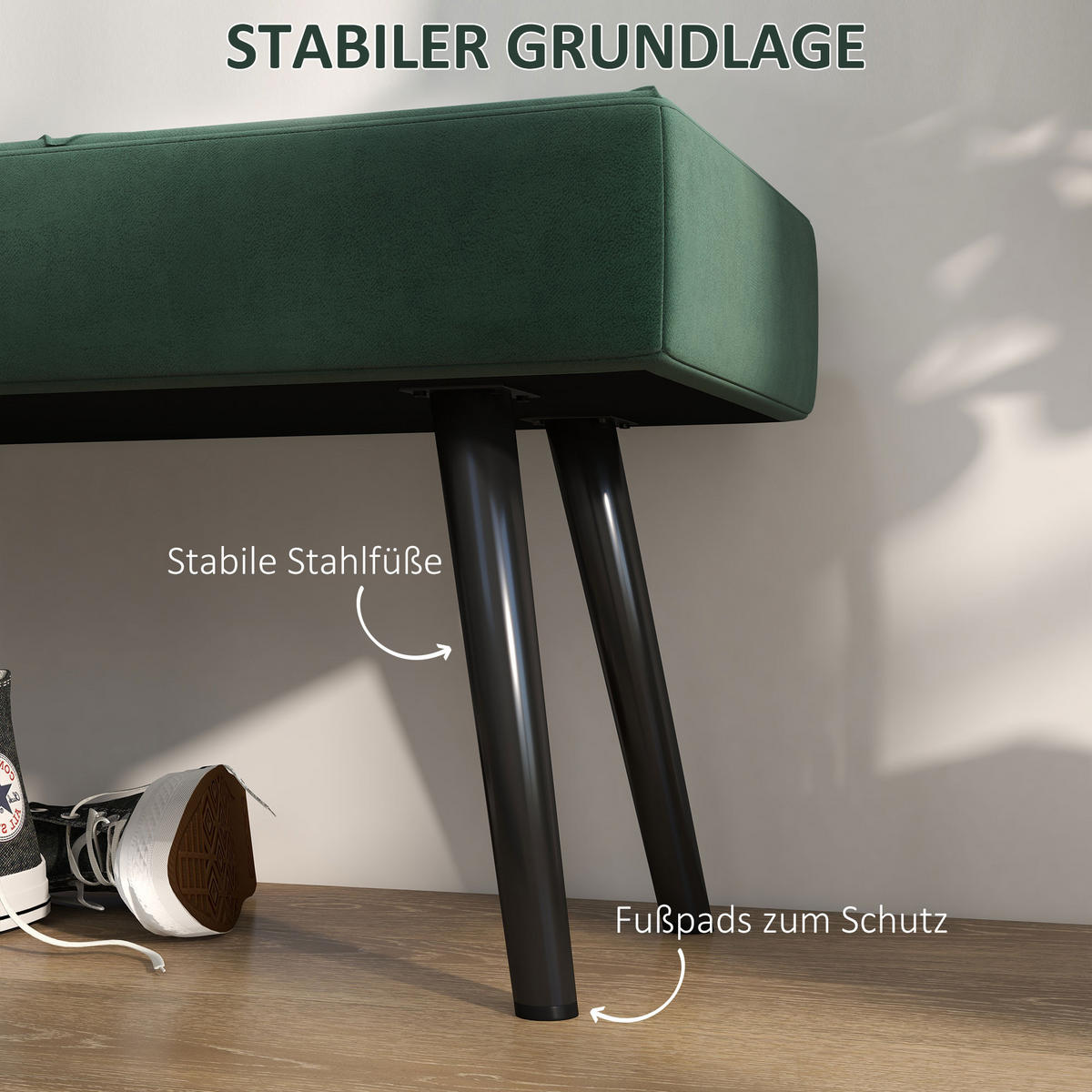 BETTBANK mit X-Muster, bis 120 kg Belastbar, für Schlafzimmer, Grün - Grün, Kunststoff (36/45/100cm) - HOMCOM