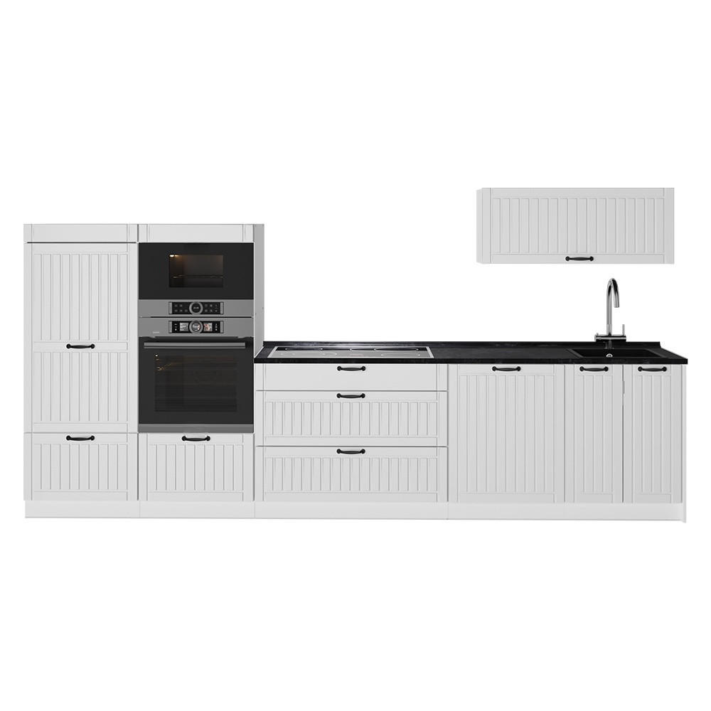 KÜCHENZEILE Fame-Line, Weiß Landhaus/Weiß, 340 cm ohne Arbeitsplatte - Weiß, Holzwerkstoff (340/153.6/51.6cm) - Vicco