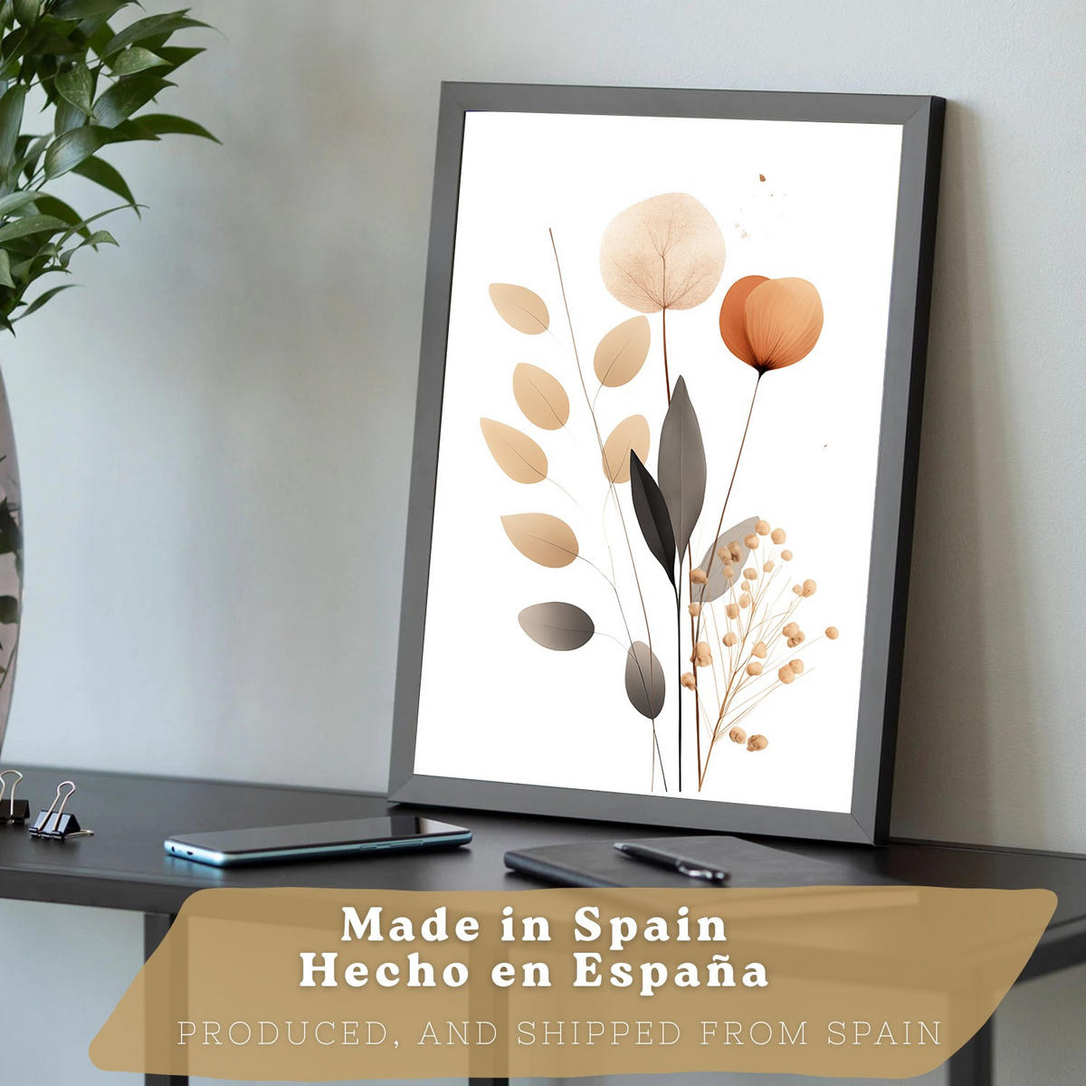 PLAKAT Sada 3 Zemní květy A4 Černý rám - černá, papír (29.7/1/21cm) - Nacnic