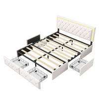 POLSTERBETT 140x200 cm, mit LED-Lichtleiste und 4 Schubladen, Lattenrost, PU, beige, ohne Matratze - Beige, Holz (140/200cm) - WoodenAura