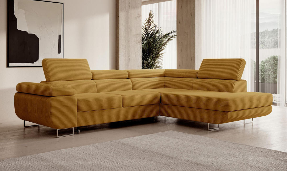 ECKSOFA Stevil Senfgelb Cordbezug - Silberfarben/Messingfarben, Textil/Metall (275/203cm) - Selsey