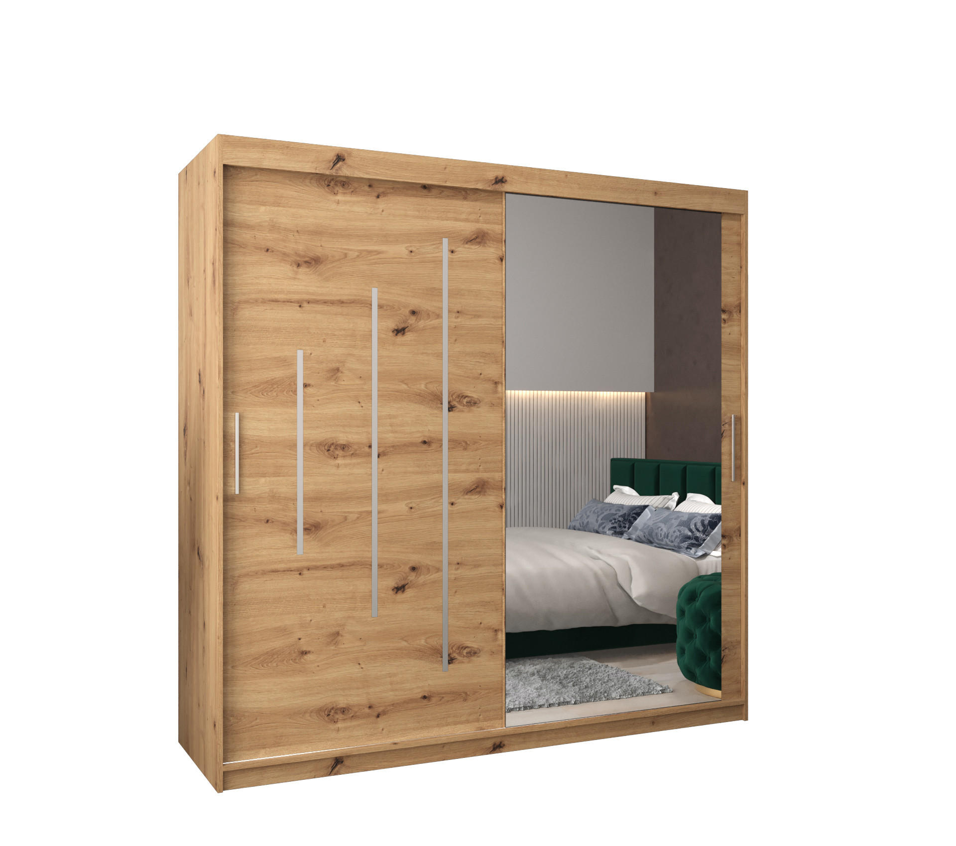 SCHWEBETÜRENSCHRANK 200/200/62 2-türig - Silberfarben/Eiche Artisan, Holz/Kunststoff (200/200/62cm) - Abiks Möbel