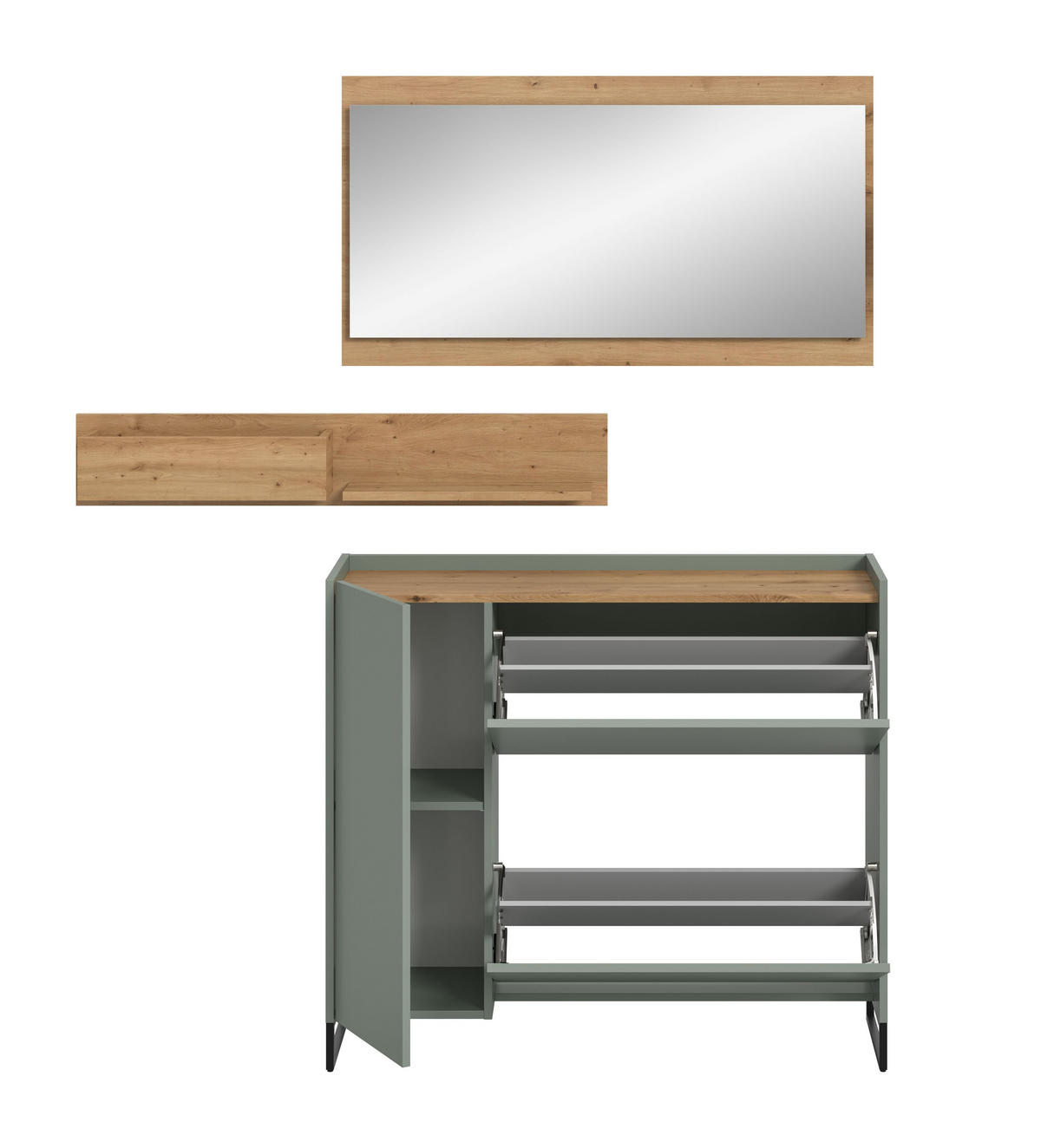 GARDEROBE Flow (B/H/T: ca. 140/192/32 cm) 3 tlg. in Salbei/Salbei - Salbeigrün, Holzwerkstoff (140/192/32cm) - Homes & Jones