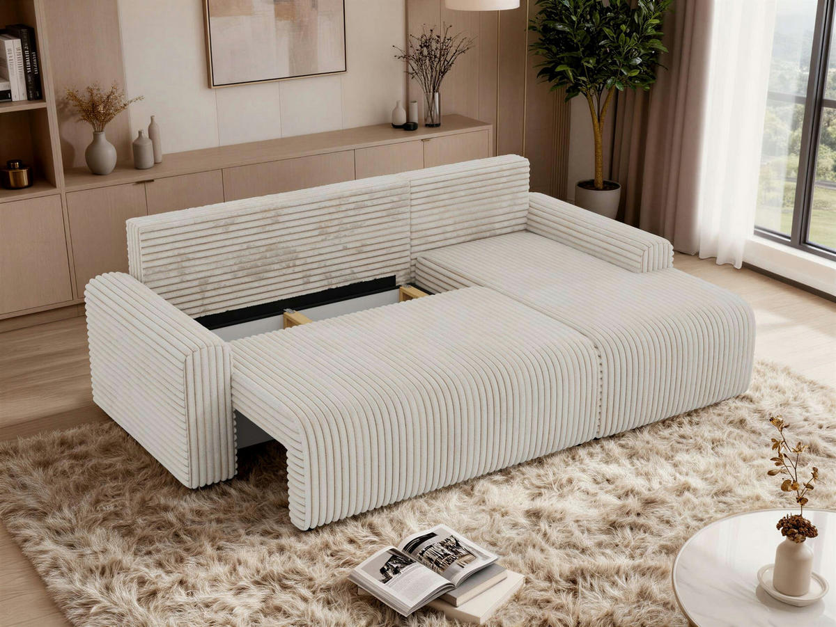ECKSOFA NESSARO L Beige Cord - Rechts Seite - Beige/Schwarz, Kunststoff/Textil (151/244cm) - MKS