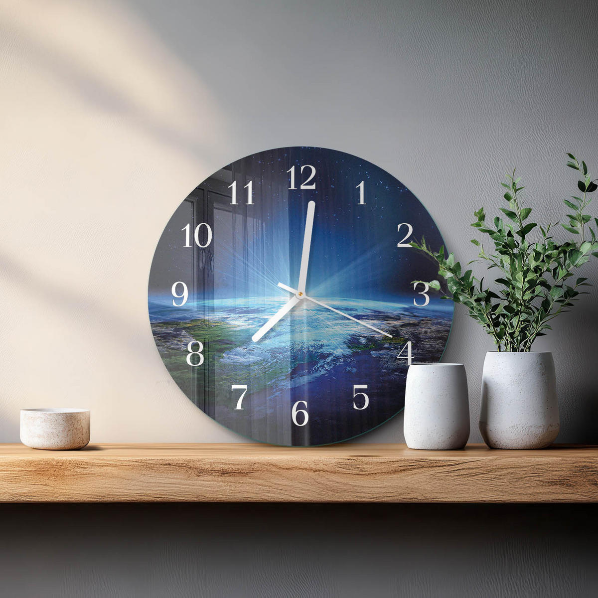 WANDUHR fi30 cm - Das Universum der Erde - Blau, Glas (30/30/0.4cm) - TULUP
