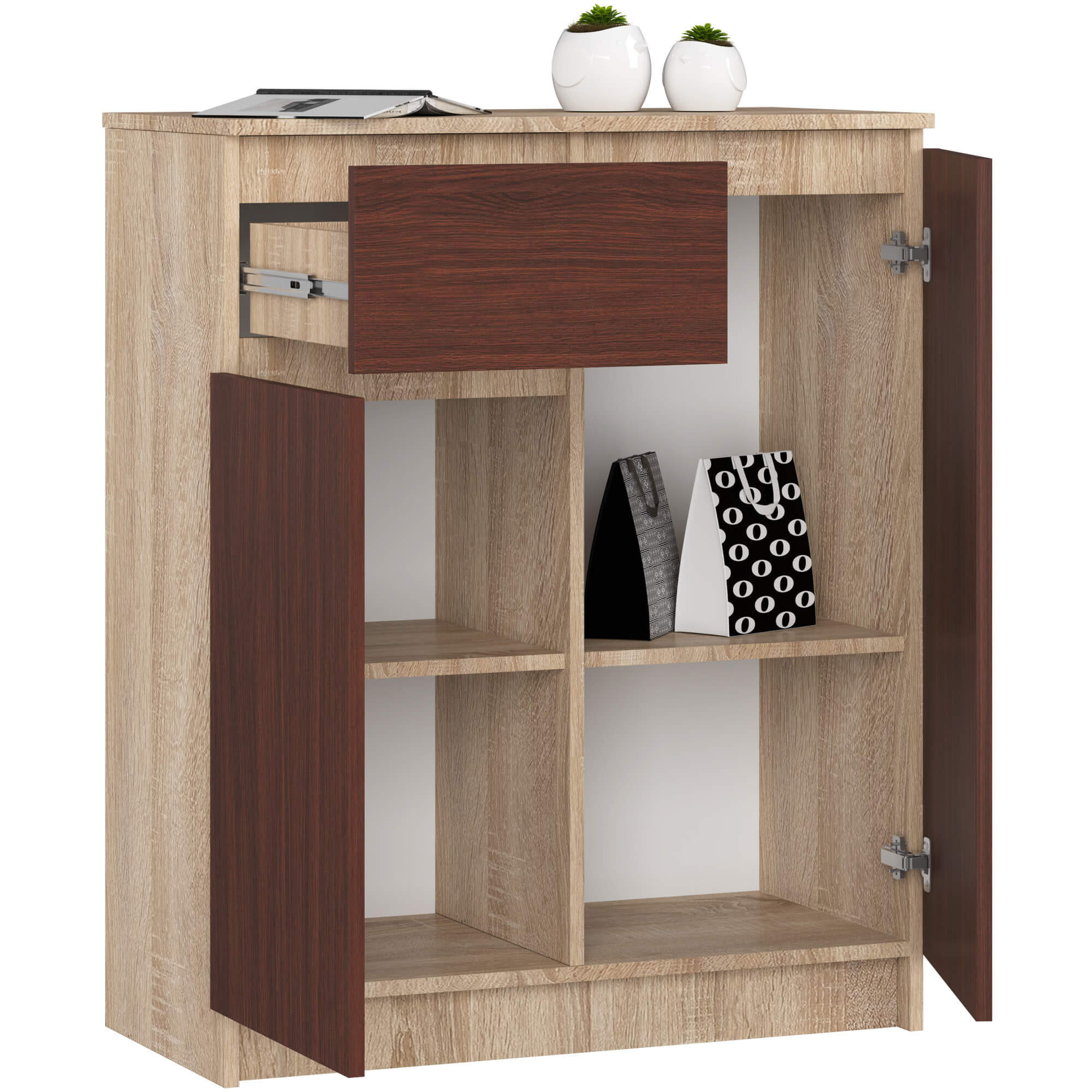 KOMMODE Sonoma Eiche, Wengefarben 80x40x99 cm - Wengefarben/Sonoma Eiche, Holzwerkstoff (80/99/40cm) - Akord