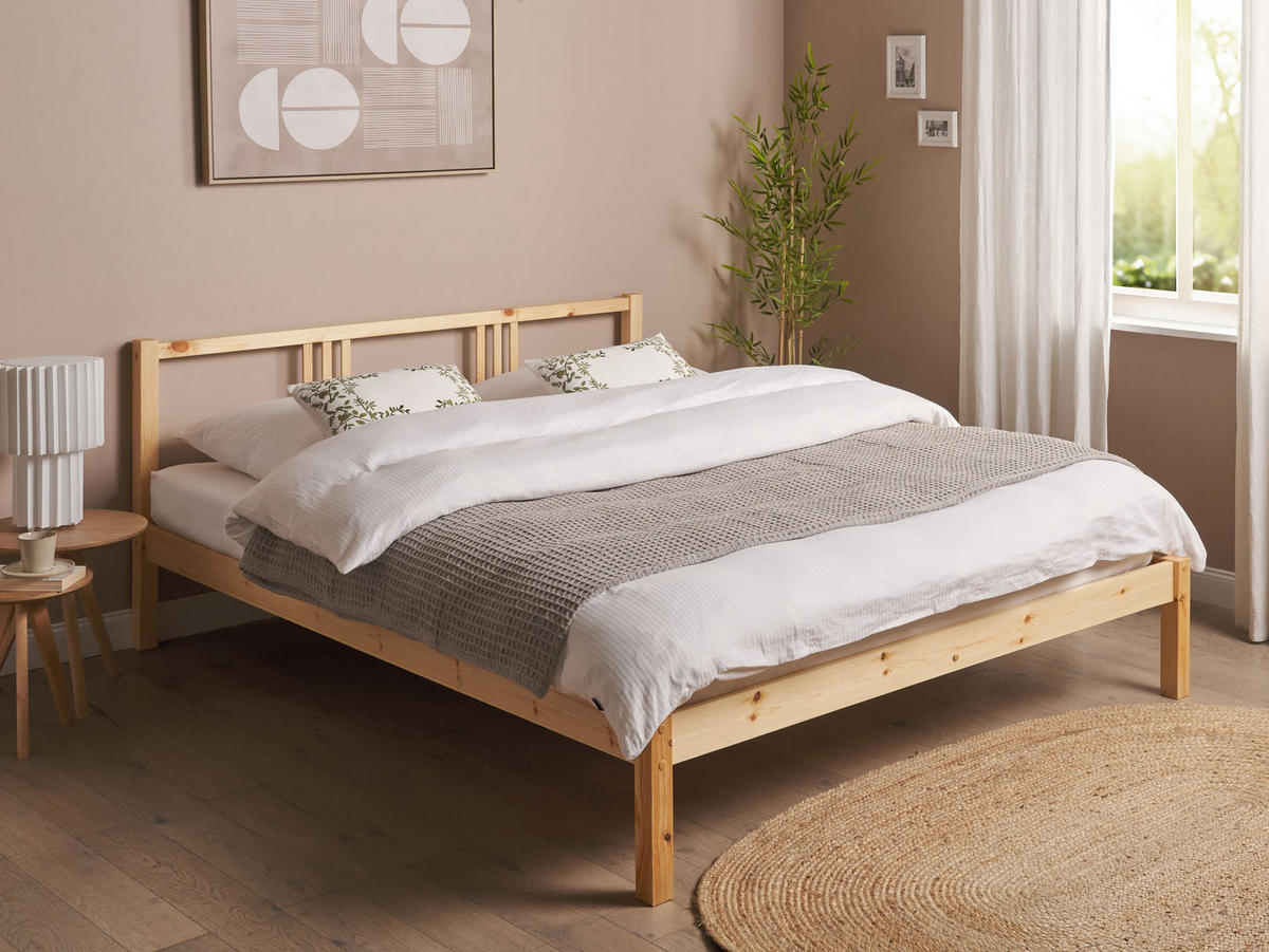 BETT mit Lattenrost 160x200 cm Heller Holzfarbton Vannes - Hellbraun, Holz (160/200cm) - Beliani