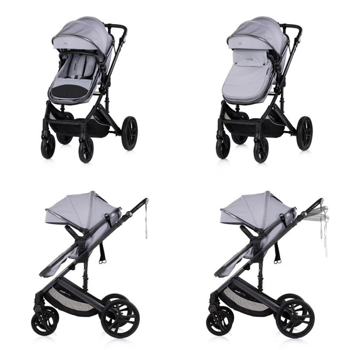 KOMBIKINDERWAGEN Amore 3 in 1 hellgrau Babyschale Adapter Wickeltasche Fußabdeckung - Schwarz, Metall (95/63/105cm) - Chipolino