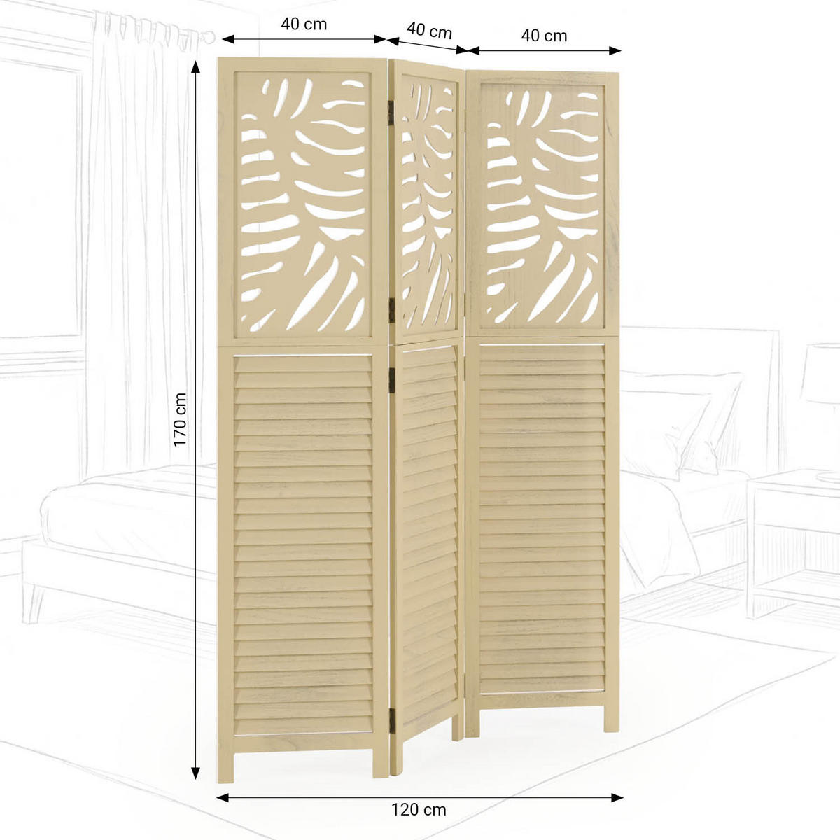 PARAVENT 120/170 cm Beige - Beige, Holz (120/170/2cm) - Homestyle4u