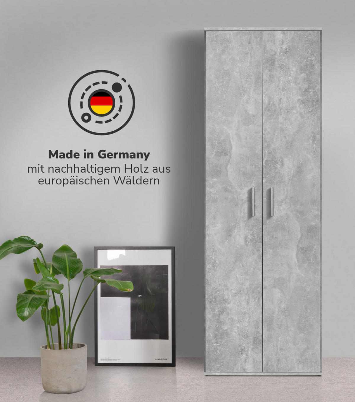 BESENSCHRANK Der Lange - Hellgrau/Weiß, Holzwerkstoff (60/180/34cm) - Mokebo