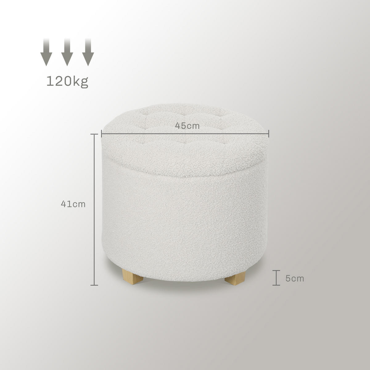 SITZHOCKER Polyester Weiß - Weiß, Holz/Textil (45/41/45cm) - HOMCOM
