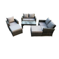 GARTENMÖBEL-SET mit Kissen Polyrattan Dunkelgrau 7-Sitzer - Dunkelgrau, Metall - Fimous