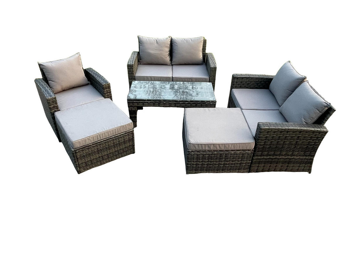 GARTENMÖBEL-SET mit Kissen Polyrattan Dunkelgrau 7-Sitzer - Dunkelgrau, Metall - Fimous