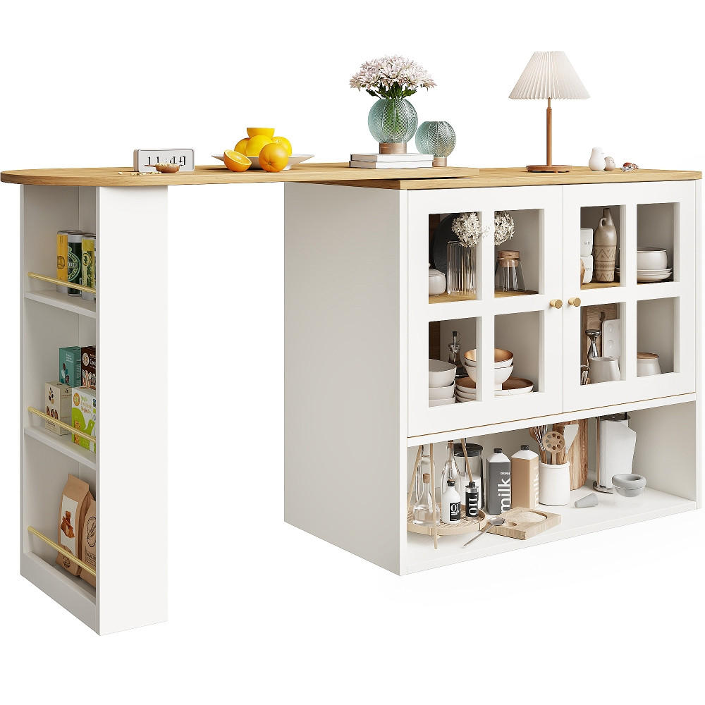 KÜCHENINSEL DREHBARE ESSBAR mit Snackregal, Sideboardschrank, MDF/Glas, Weiß, 138-204/39/102,5 cm - Weiß, Kunststoff (39/102.5/138cm) - Rolipo