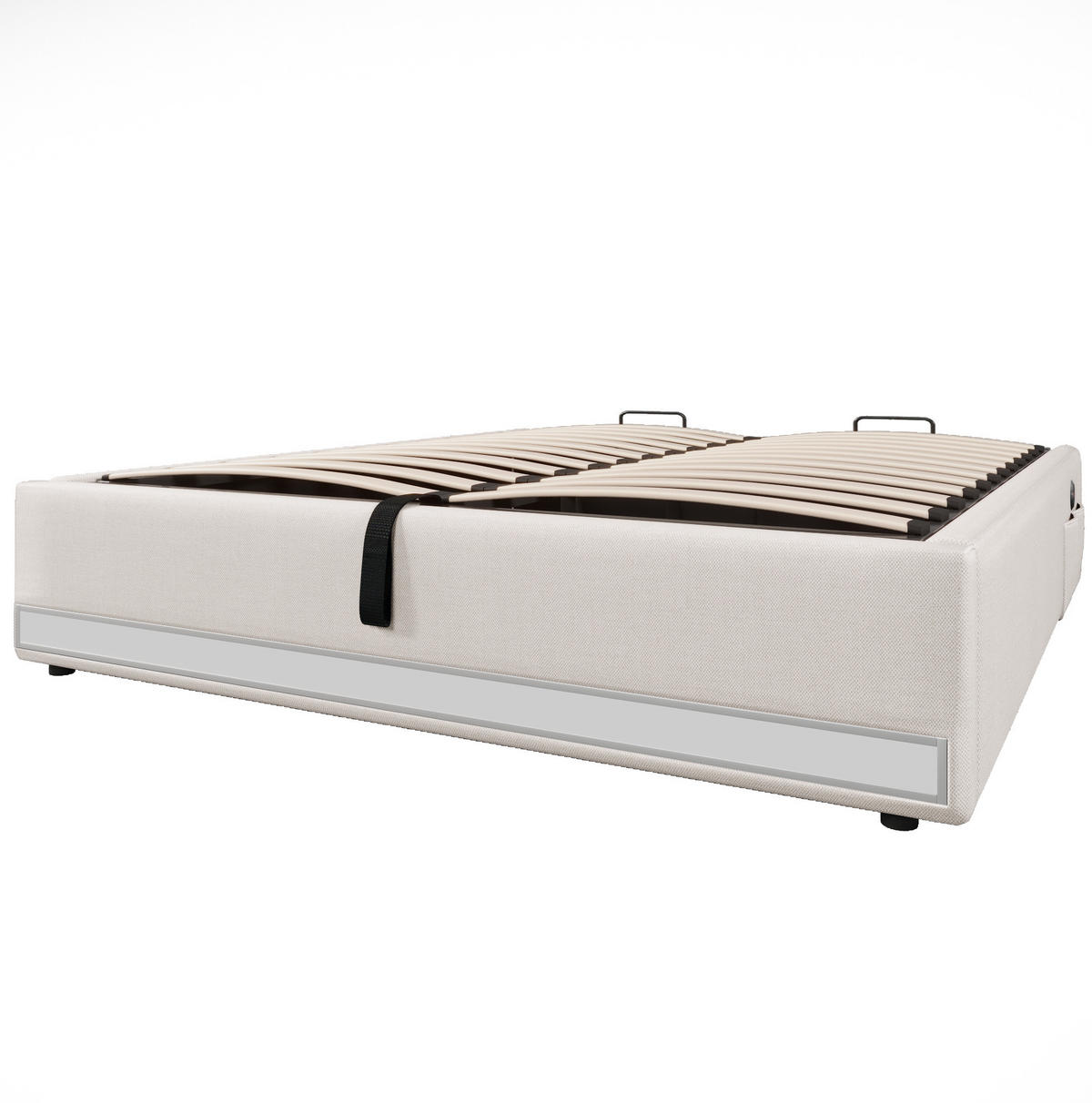 POLSTERBETT mit LED, USB und Stauraum 140x200 cm Leinen Beige - Beige, Metall (140/200cm) - Meubliv